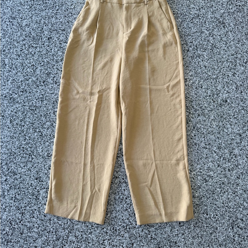 High-Waist Tan Wide-Leg Trousers
